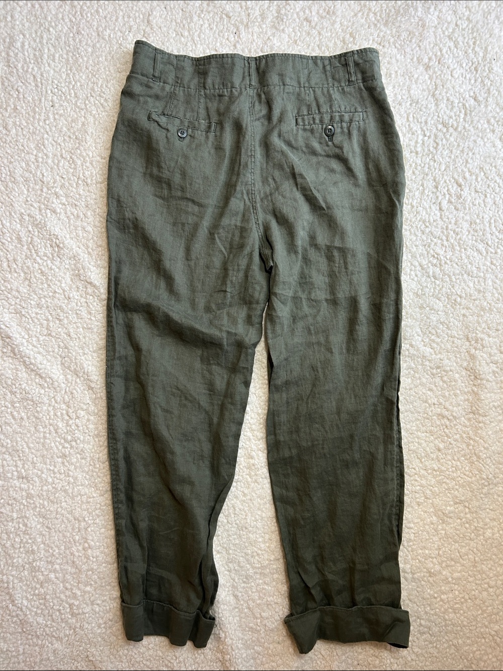 Tahari Olive Green Straight-Leg 100% Linen Pants - Picture 5 of 5